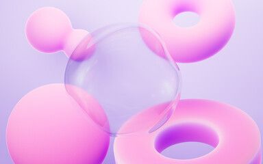 Fototapeta premium Magenta abstract bubbles and spheres background, mobile phone wallpaper, computer wallpaper, 3d rendering.