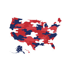 Obraz premium United states of america map with red white and blue abstract paint splatters isolated on white background