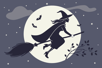 Fototapeta premium Halloween, Charming halloween scene featuring cute ghosts bats and pumpkins with a whimsical witch