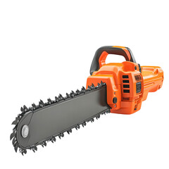Naklejka premium Orange Chainsaw Power Tool Closeup View isolated on transparent background cutout