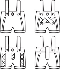 Isolated black lederhosen icon, traditional German men's outfit, decorative stitching and suspenders, flat vector perfect for Bavarian culture, Oktoberfest events, or folk clothing design projects