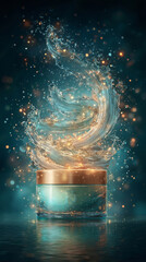 A jar of cream with water splashing out of it