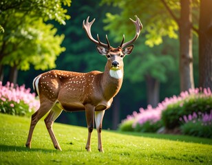 Obraz premium Majestic deer in lush parkland