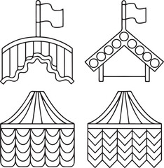 Isolated black Oktoberfest tent icon, clean flat vector of German beer festival structure, complete with flag and flowing fabric, perfect for cultural event posters, party illustrations, or icon sets