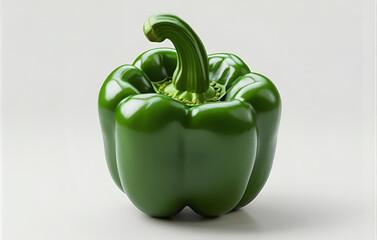 One whole green bell pepper isolated on white background 