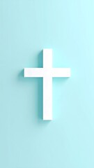 Fototapeta premium Simple white cross on light blue background