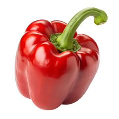Single ripe red bell pepper isolated on transparent background
