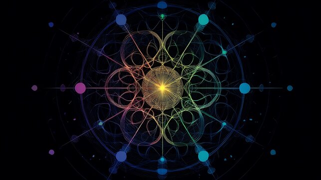 Rainbow Mandala Shines on Black. Use for spirituality, mindfulness, design, meditation. - Powered by Adobe