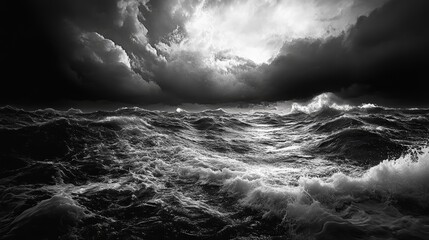 A high-resolution monochrome stormy sea wallpaper 
