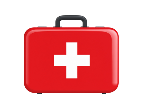 Red first aid kit with white cross symbo
