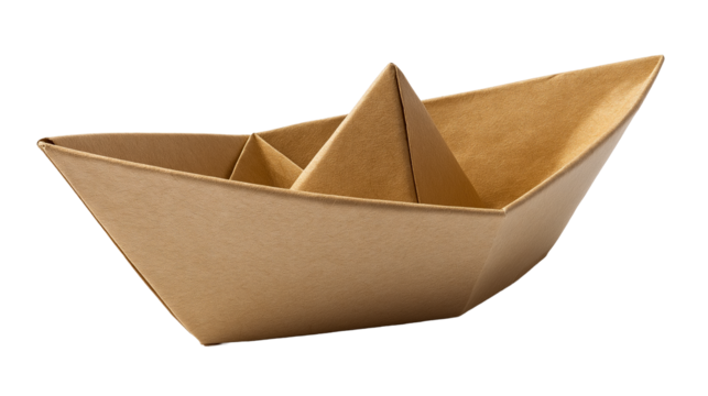PNG of a single paper boat made from brown cardboard isolated on transparent background