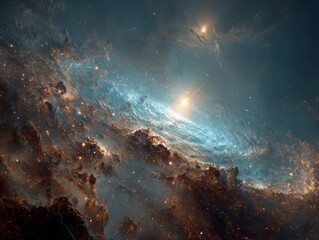 Stunning Galactic Nebula with Bright Stars and Colorful Dust Clouds in Cosmic Space