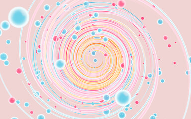 Abstract spline curves and spheres background, 3d rendering.