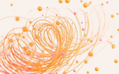 Abstract spline curves and spheres background, 3d rendering.