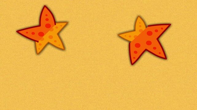 Asexual reproduction, reproductive animation. Starfish, sea star regeneration. New starfish is formed with regenerated cells, cut body. Daughter star fish. Undersea sand background. Footage video