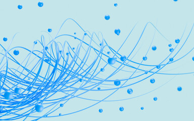 Abstract spline curves and spheres background, 3d rendering.