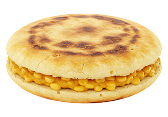 Savory corn filled arepa isolated on white background