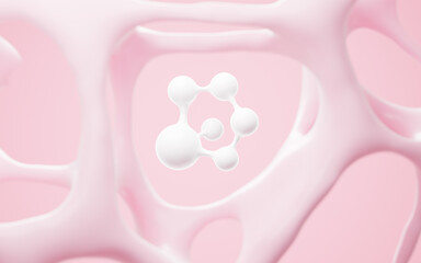 White molecules and porous skeletal framework background, 3d rendering.