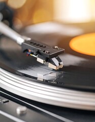 Vintage turntable playing a record