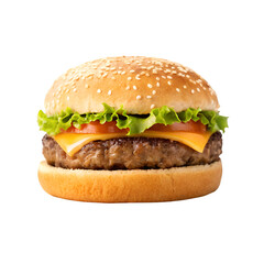 Hamburger isolated on white background ideal for fast food ads menu visuals and tasty meal presentations
