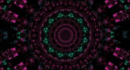 Fototapeta premium Dark Mystical Kaleidoscope Pattern with Glowing Magenta and Teal Hues - Futuristic Digital Art Background