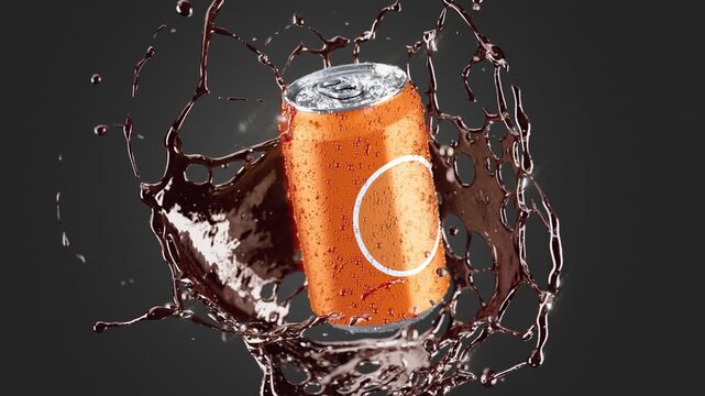 330ml soda can falling splash slow motion, depth of field