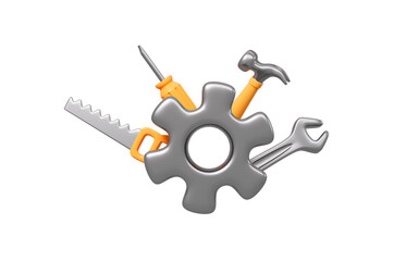 Cartoon pliers, screwdriver, spanner, hacksaw and so on repair tool, 3d rendering.