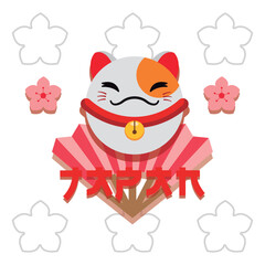 Japanese lucky cat with fan. Vector