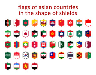 flags of asian countries in the shape of shields