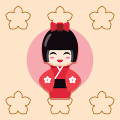 Japanese kokeshi doll pattern. Vector