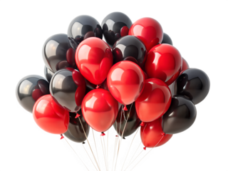 Bunch of red and black balloons isolated on transparent background