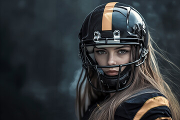 Determined female football player in action