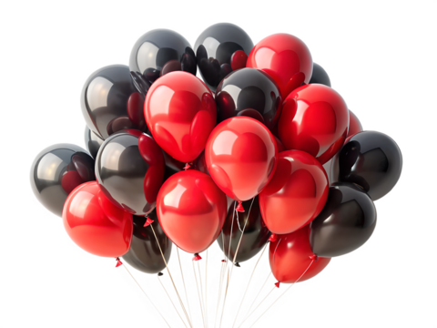 Bunch of red and black balloons isolated on transparent background