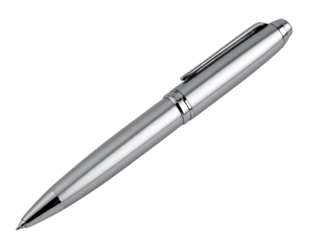 Sleek silver ballpoint pen on a transparent background   - Powered by Adobe