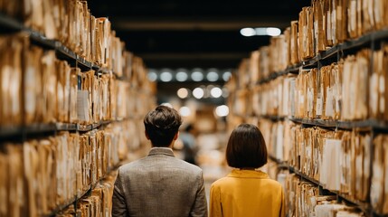 Couple Exploring Archives: A Journey Through Time