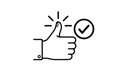 Vector art of a hand giving a thumbs up gesture with a checkmark in a circle, indicating approval and success