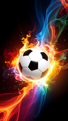 Naklejka premium Soccer ball in vibrant flames