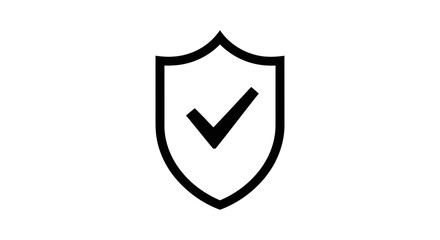Vector art of a black outline icon of a shield with a checkmark inside, symbolizing security and verification