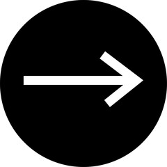 White arrow pointing right inside a black circle icon forward next