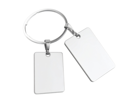 Sleek silver keychain with blank rectangular tag