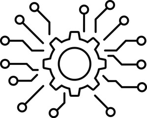 A gear icon connected to circuits, representing digital technology, industrial automation, and innovation, a vector illustration, isolated on white.