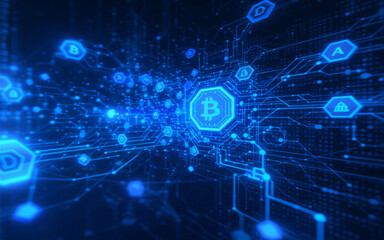 Fototapeta premium Futuristic technology of the digital data matrix network connection, and data analysis, Blue cyberspace background