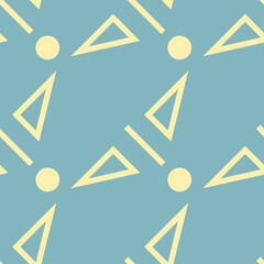 Geometric Shapes Seamless Pattern on Blue