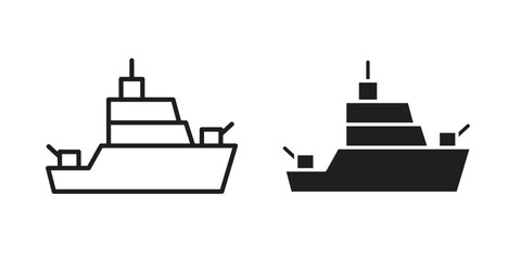 Obraz premium Warship icon. Sign design in outline and flat style for web