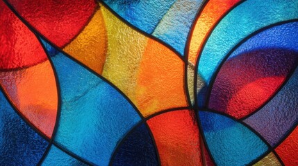 Fototapeta premium Vibrant abstract stained glass pattern with flowing curves and bold colors