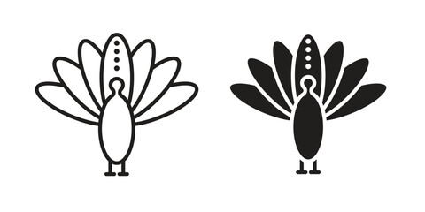 Fototapeta premium Thanksgiving peacock icon. Sign design in outline and flat style for web