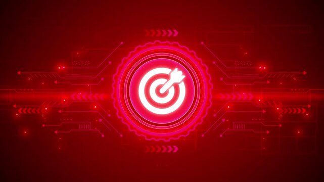 Target business strategy and success motivation symbol abstract cyber concept. Digital technology background . A futuristic digital target with vibrant colors, featuring concentric circles .