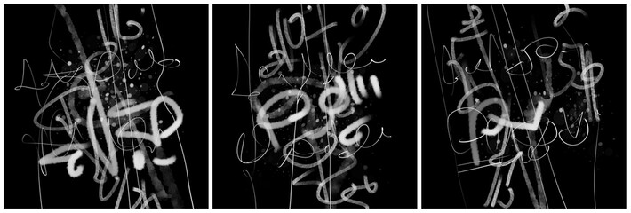 Modern interior triptych. The picture is painted by hand on a tablet.