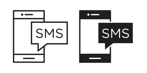 SMS icon. Sign design in outline and flat style for web