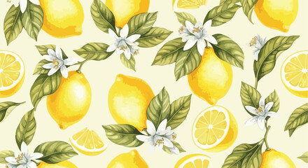 Watercolor Lemon Seamless Pattern – Mediterranean Style